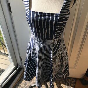 Blue and White pattern cotton A- line Dress